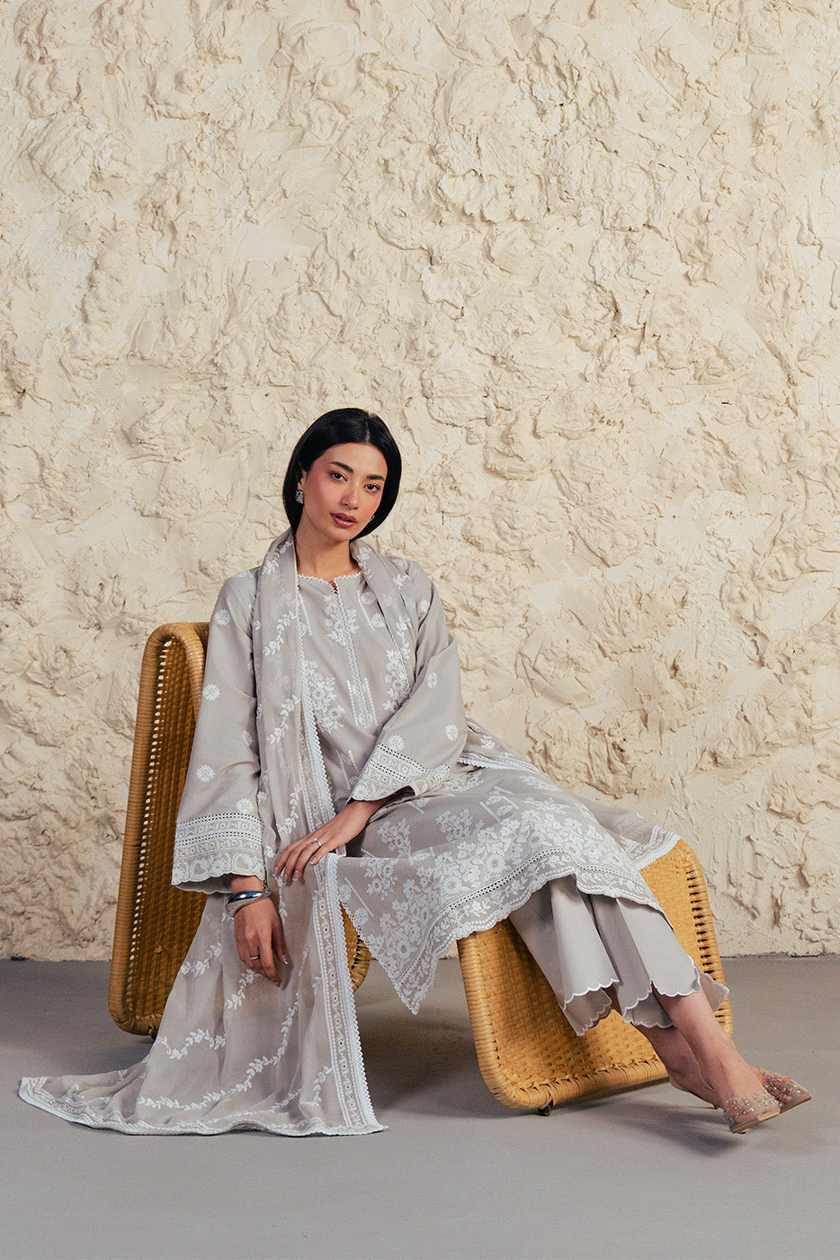 3 PIECE EMBROIDERED SUIT WITH BAMBER CHIFFON DUPATTA-GREY GRANITE (UNSTITCHED)