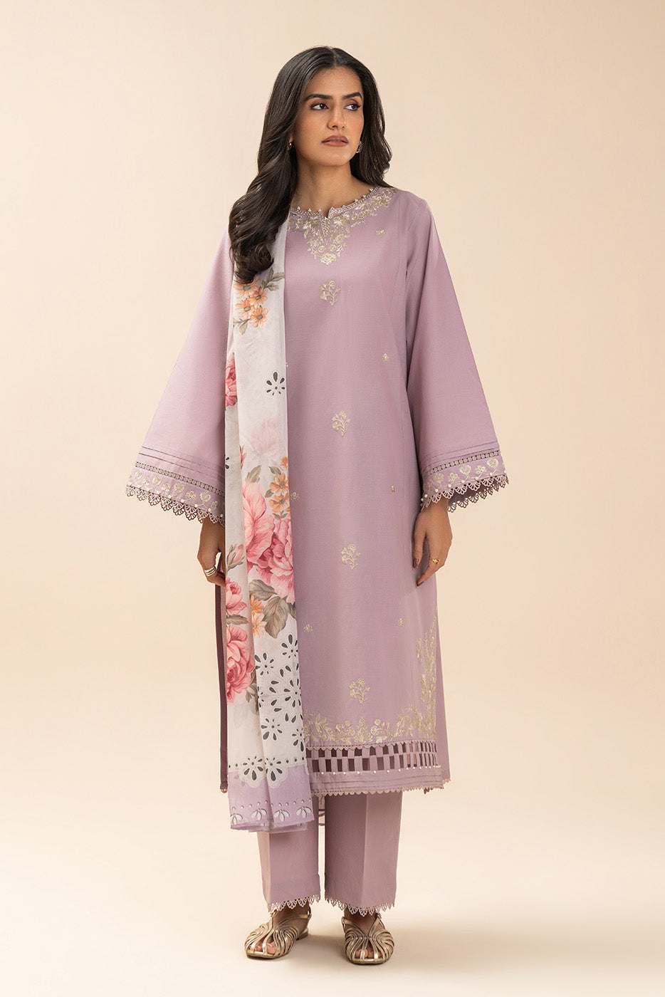 2 Piece Embroidered Lawn Suit-Lavender Blossom (Unstitched)