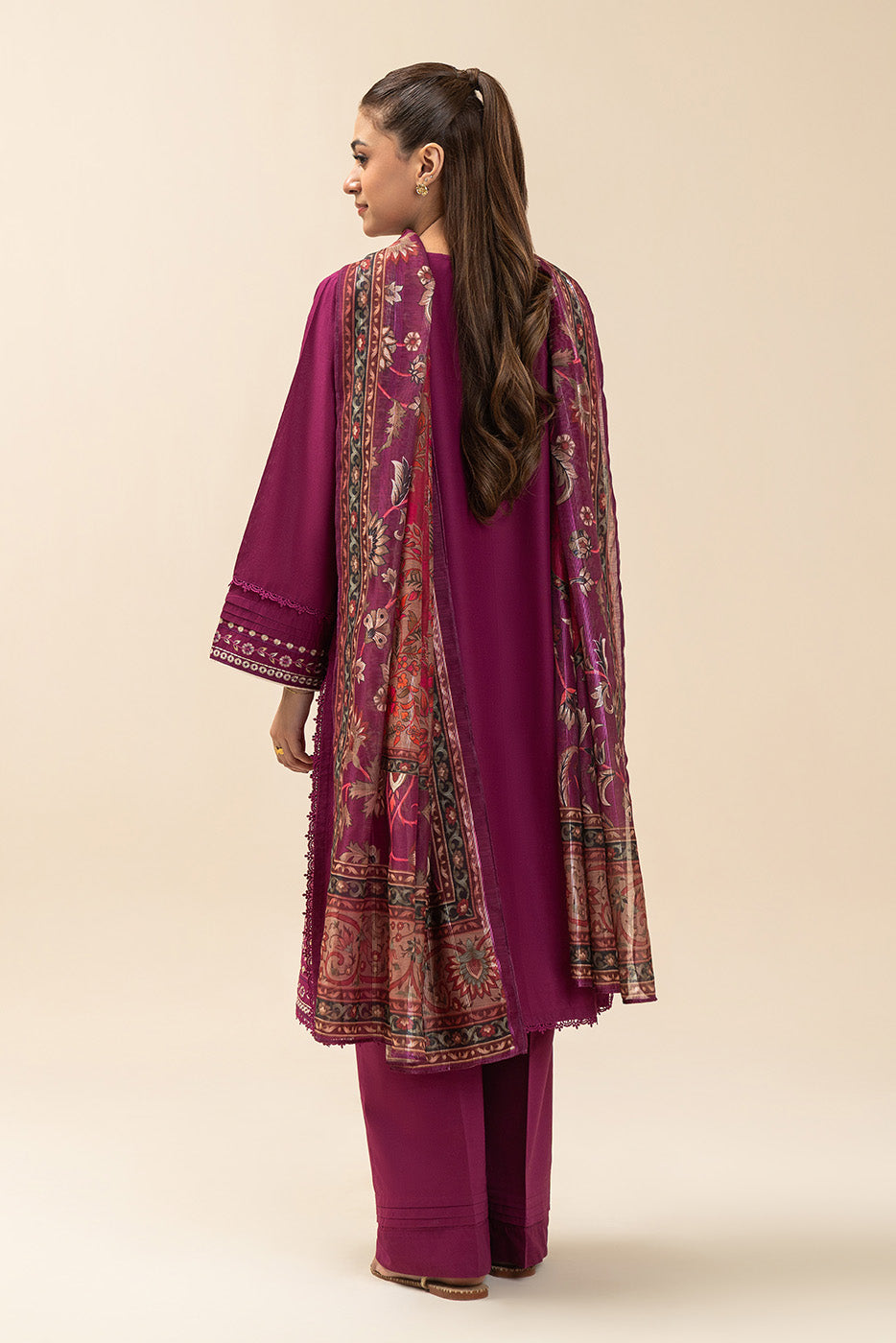 3 Piece Embroidered Lawn Suit-Plum Majesty (Unstitched)