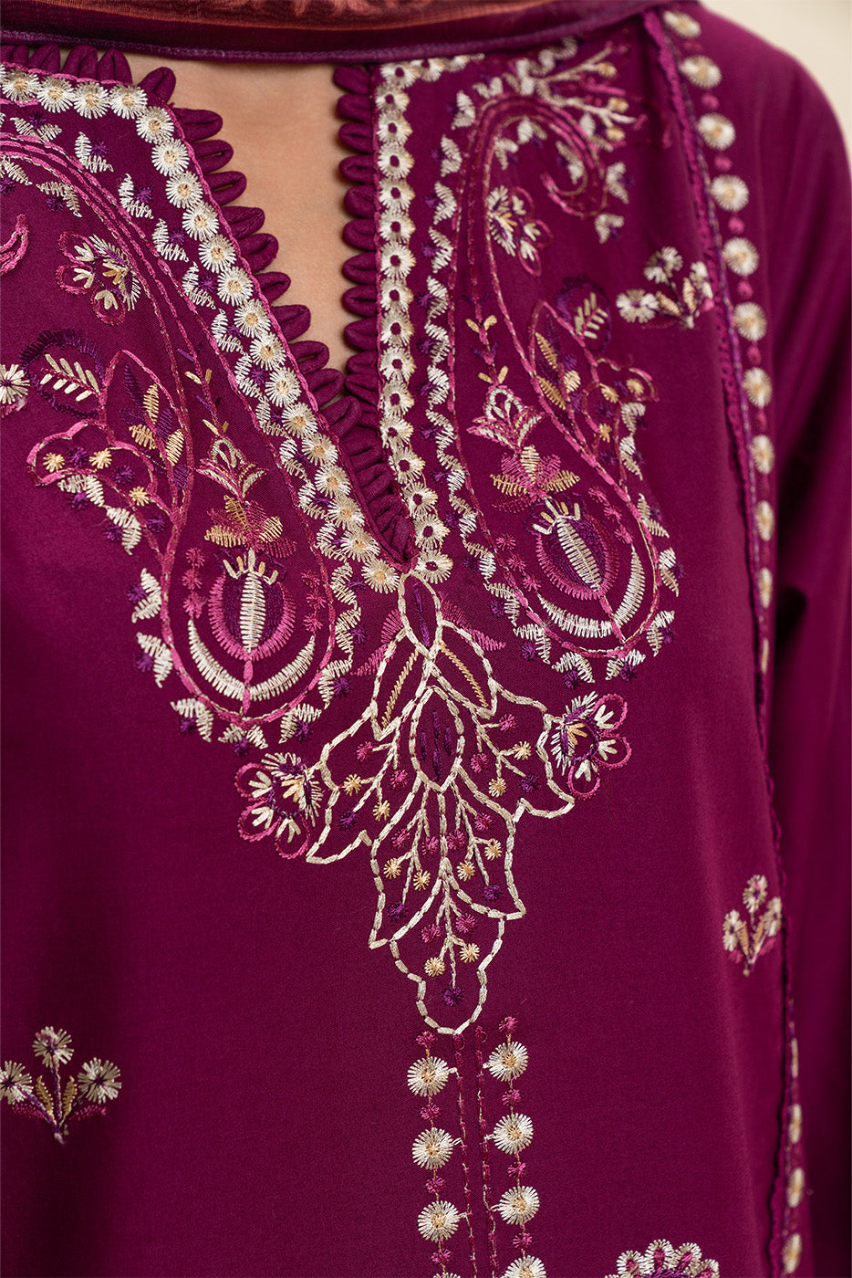 3 Piece Embroidered Lawn Suit-Plum Majesty (Unstitched)