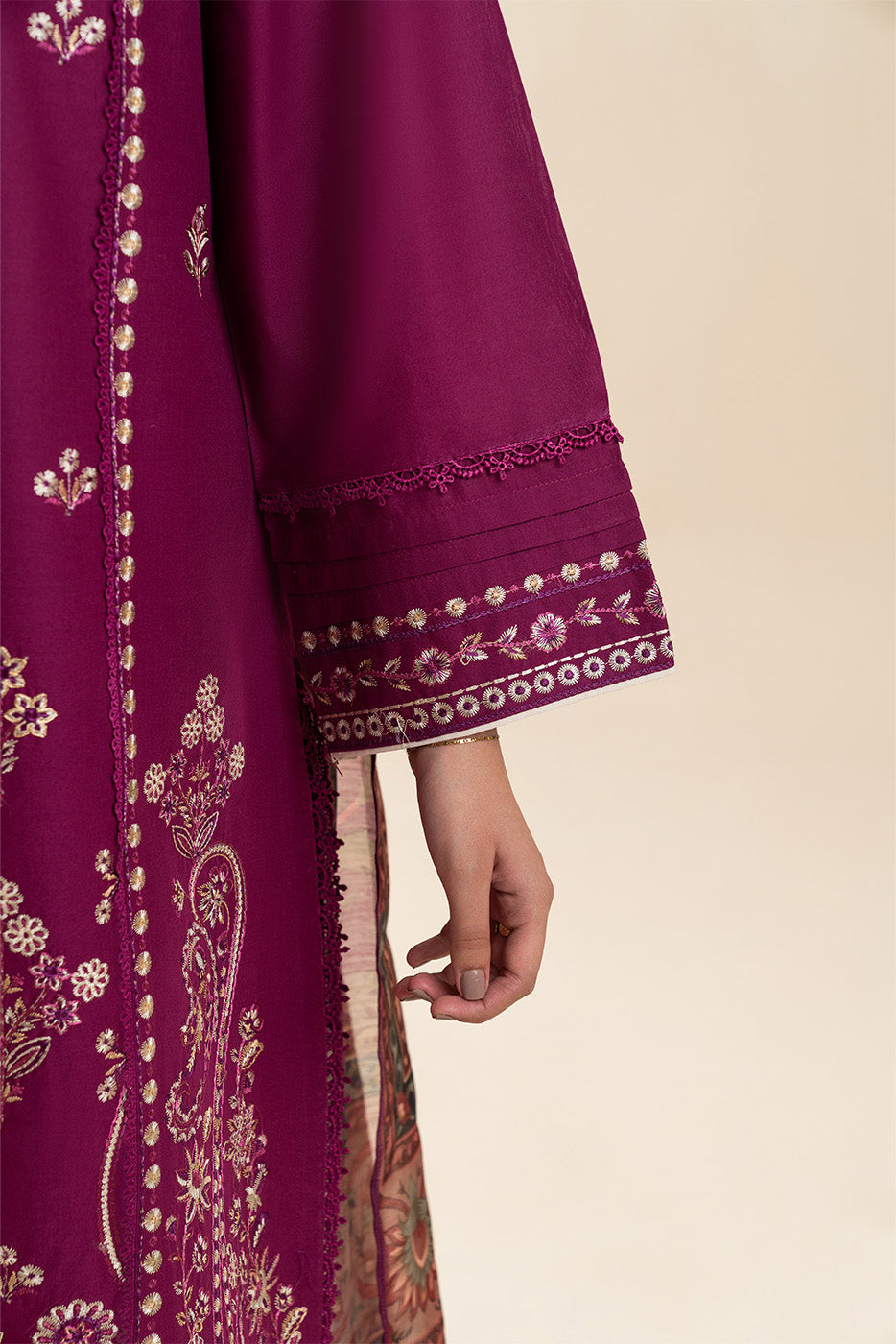 3 Piece Embroidered Lawn Suit-Plum Majesty (Unstitched)
