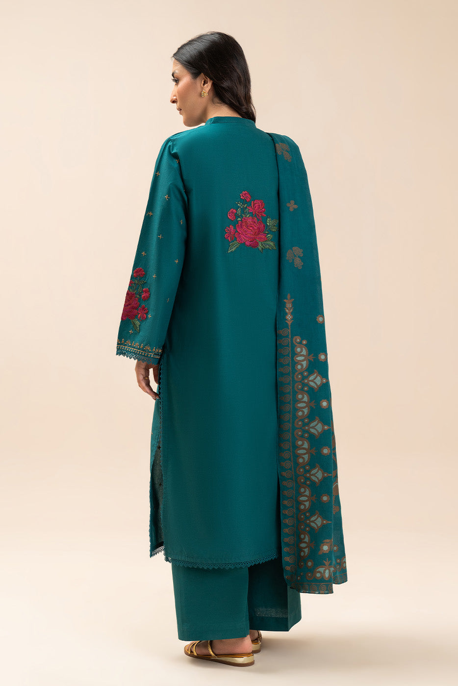3 Piece Embroidered Lawn Suit-Beryl Blue (Unstitched)
