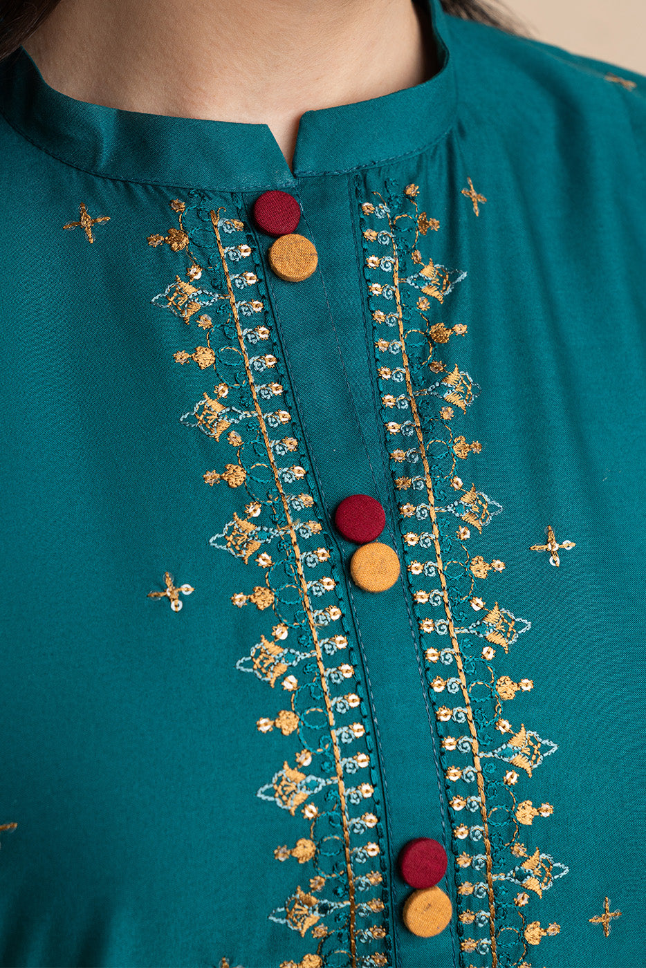 3 Piece Embroidered Lawn Suit-Beryl Blue (Unstitched)