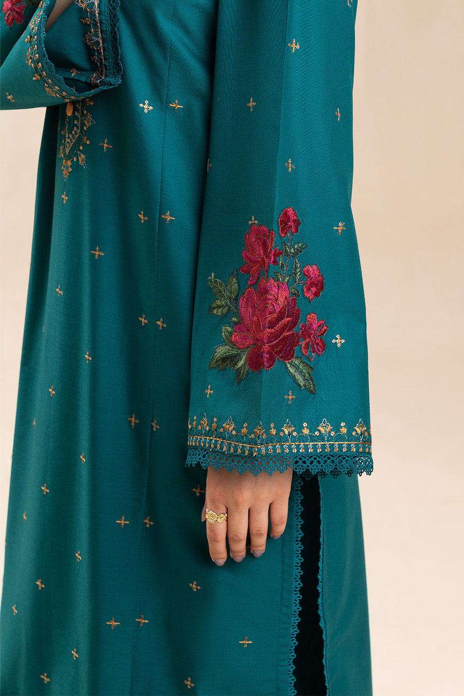 3 Piece Embroidered Lawn Suit-Beryl Blue (Unstitched)