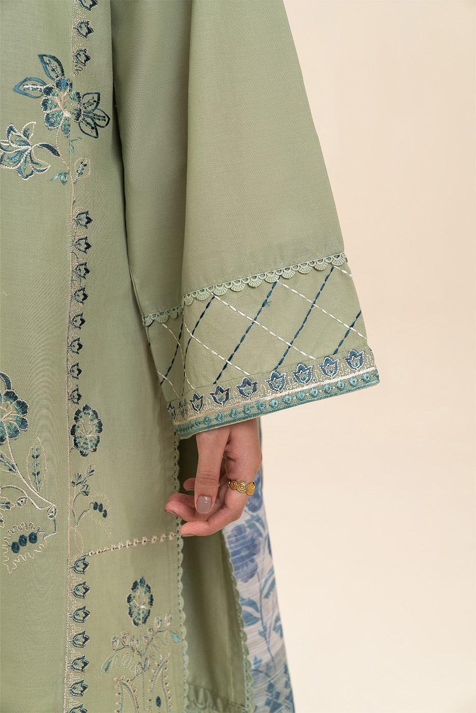 3 Piece Embroidered Lawn Suit-Mineral Mint (Unstitched)