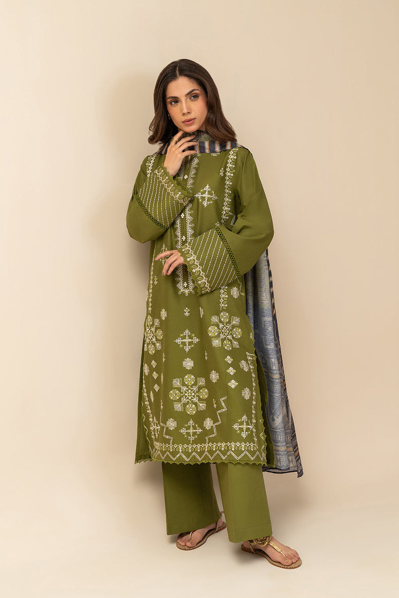 3 Piece Embroidered Lawn Suit-Jade Ladder (Unstitched)
