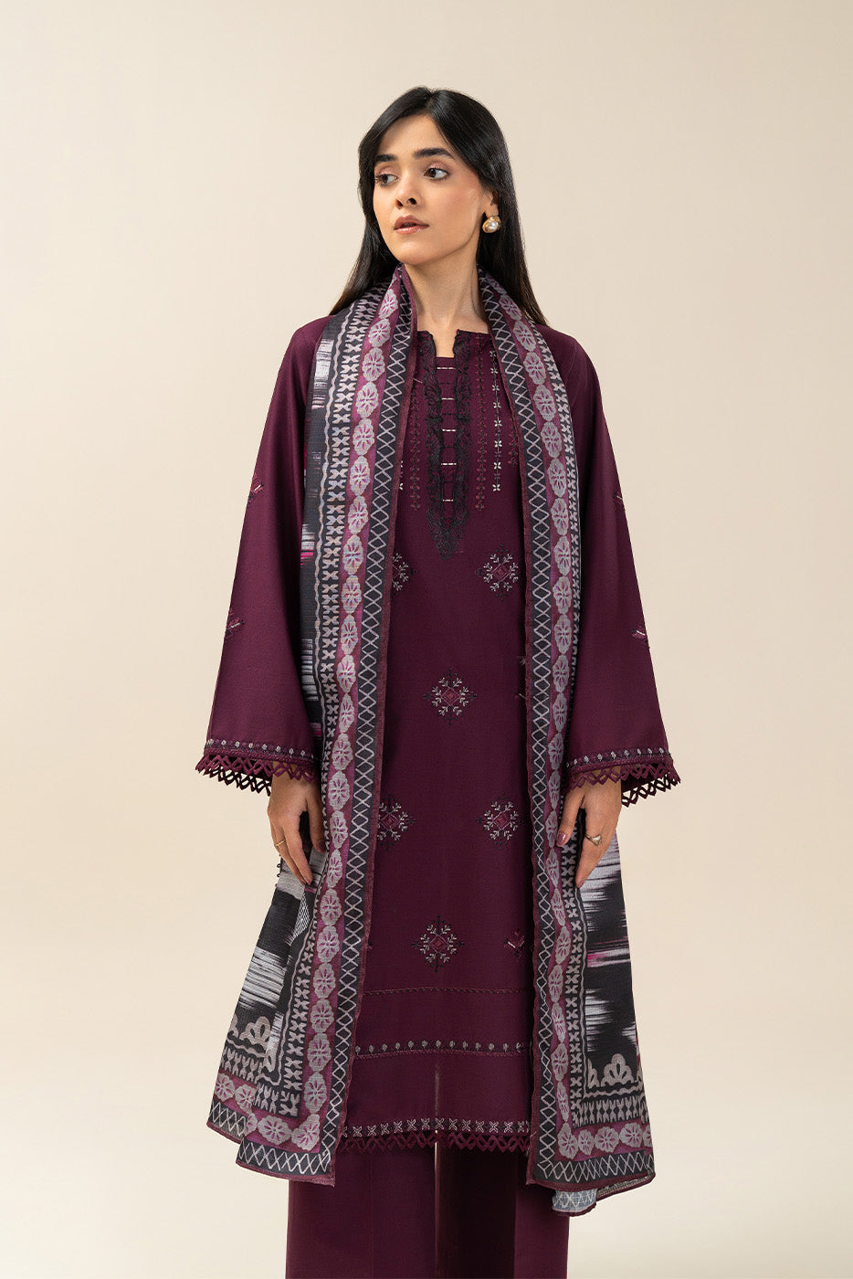 3 Piece Embroidered Lawn Suit-Tribal Code (Unstitched)