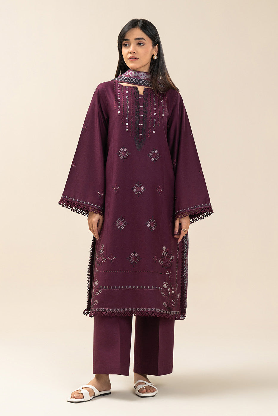 3 Piece Embroidered Lawn Suit-Tribal Code (Unstitched)