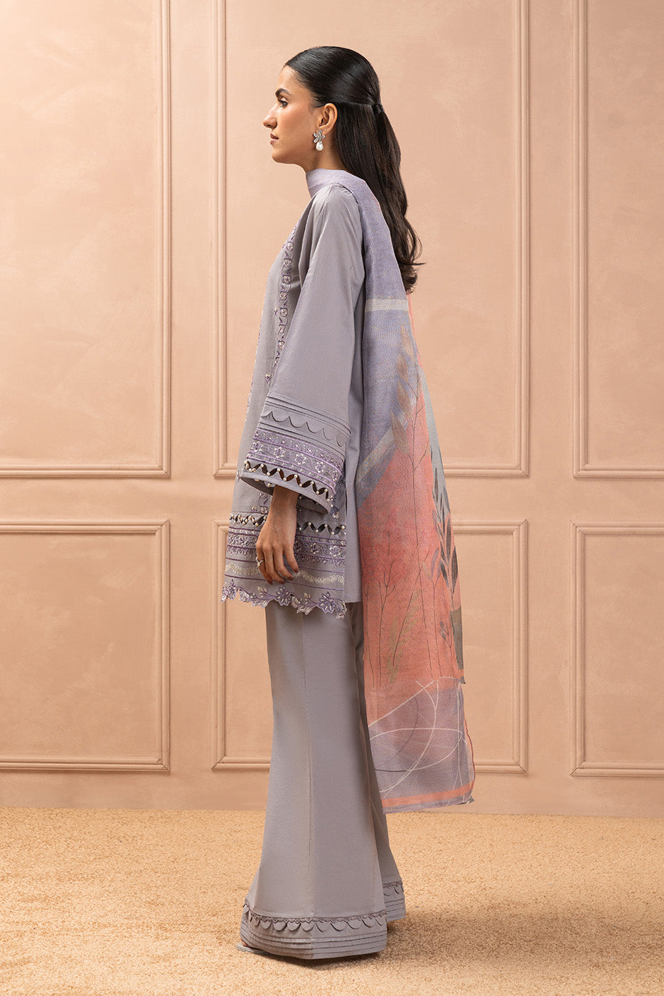 3 Piece Embroidered Lawn Suit-Arctic Serenity (Unstitched)