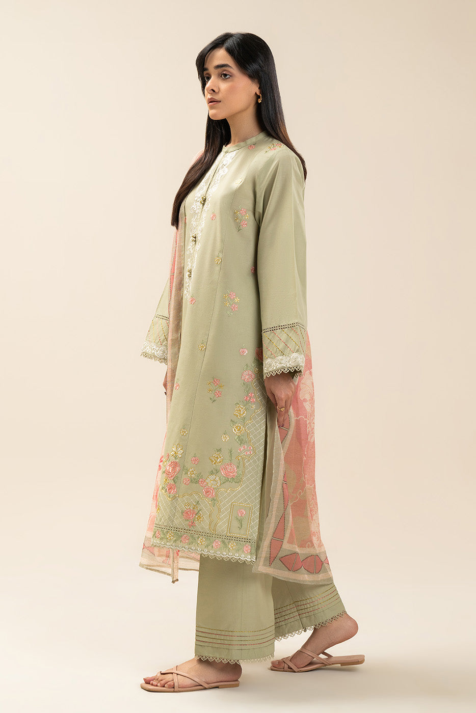 3 Piece Embroidered Lawn Suit-Coral Reef (Unstitched)
