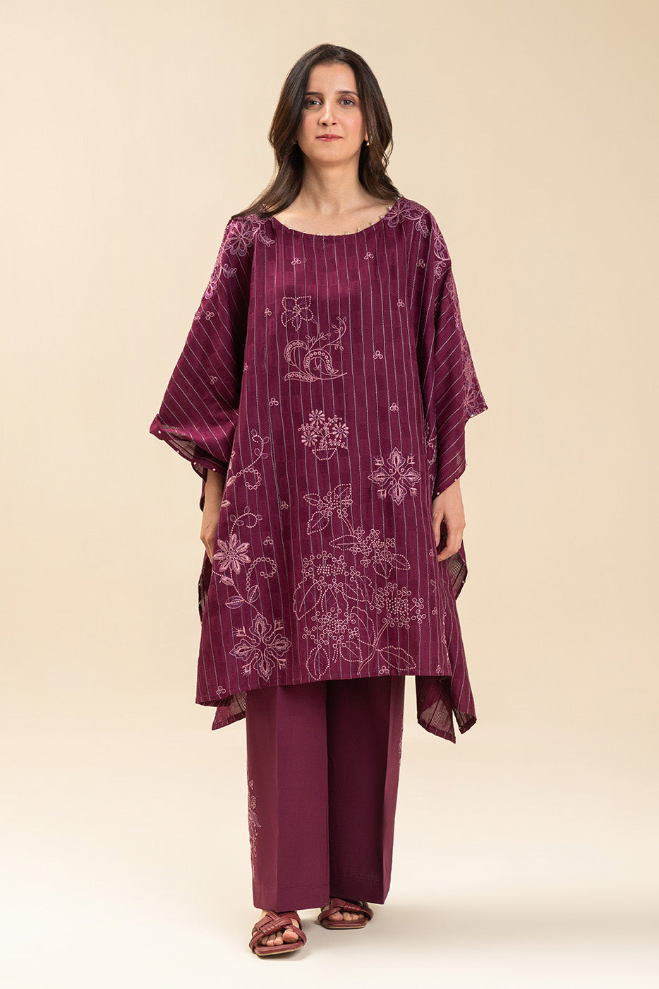 2 PICE EMBROIDERED SELF JACQUARD SUIT-FUCHSIA FLARE (UNSTITCHED)