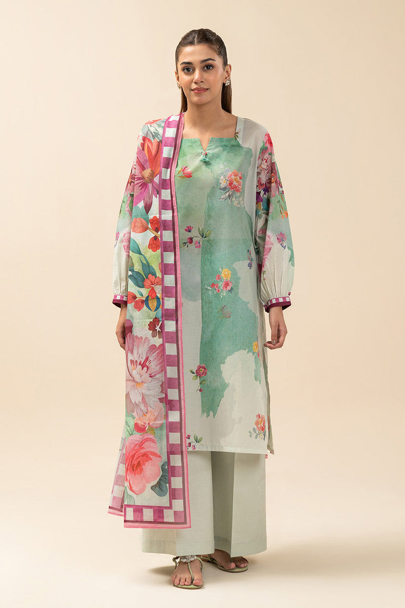 3 PIECE PRINT LAWN SUIT-IVORY FLORET (UNSTITCHED)