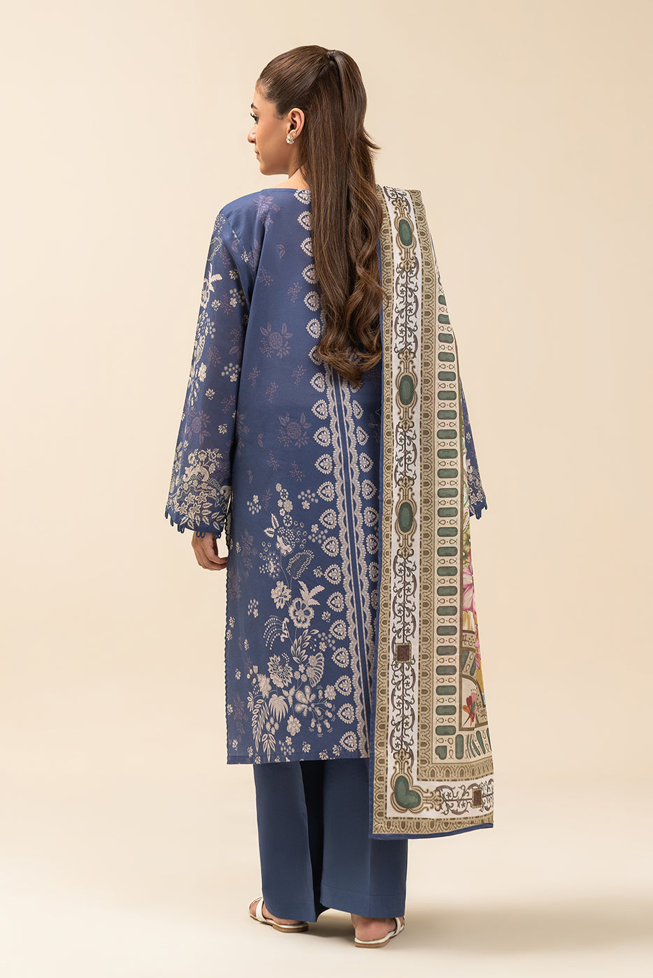 3 PIECE PRINTED LAWN SUIT-SYMPHONY BLUE (UNSTITCHED)