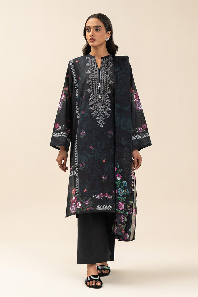 3 Piece Printed Lawn Suit-Midnight Bloom (Unstitched)