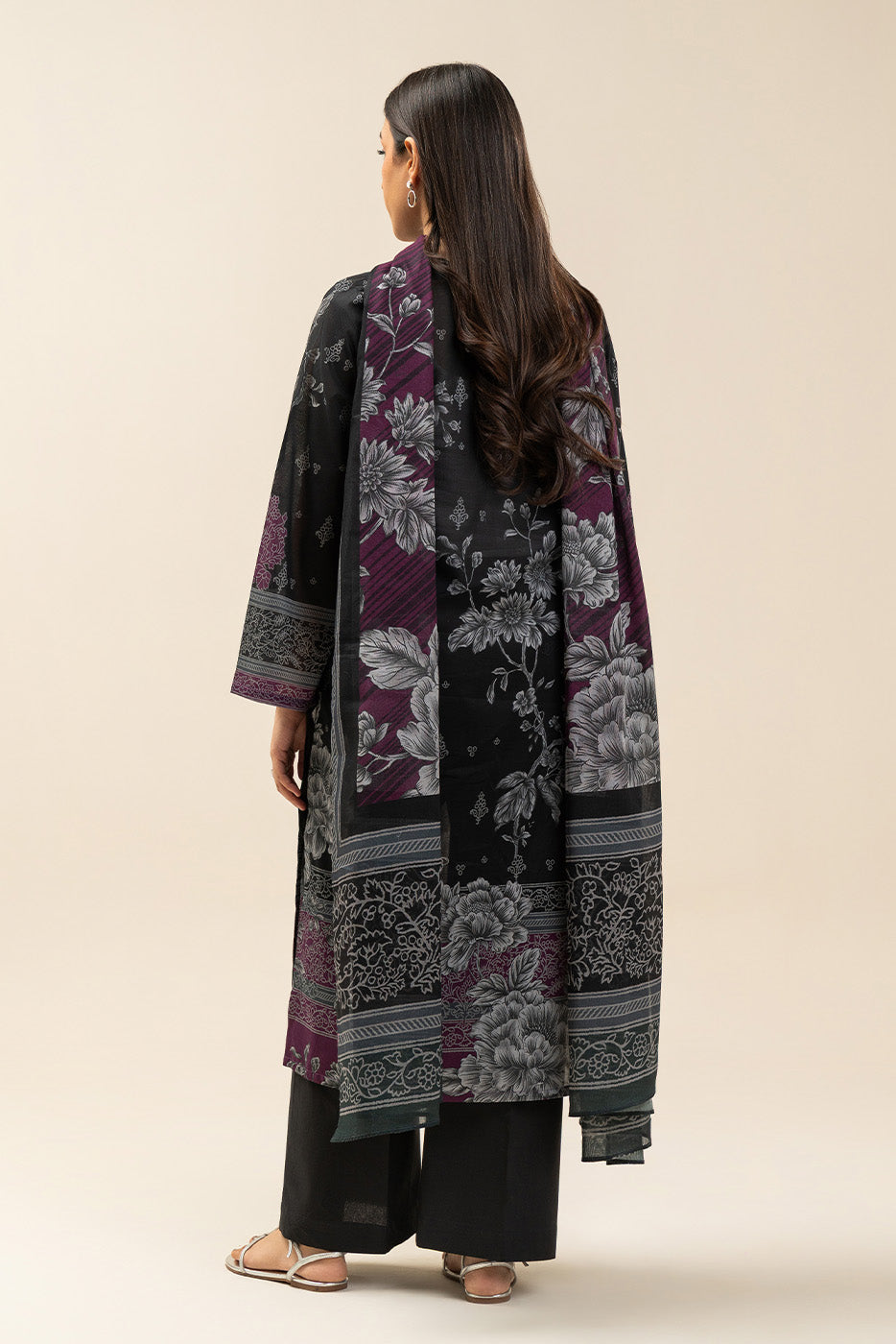 3 Piece Printed Lawn Suit-Dusty Flora (Unstitched)