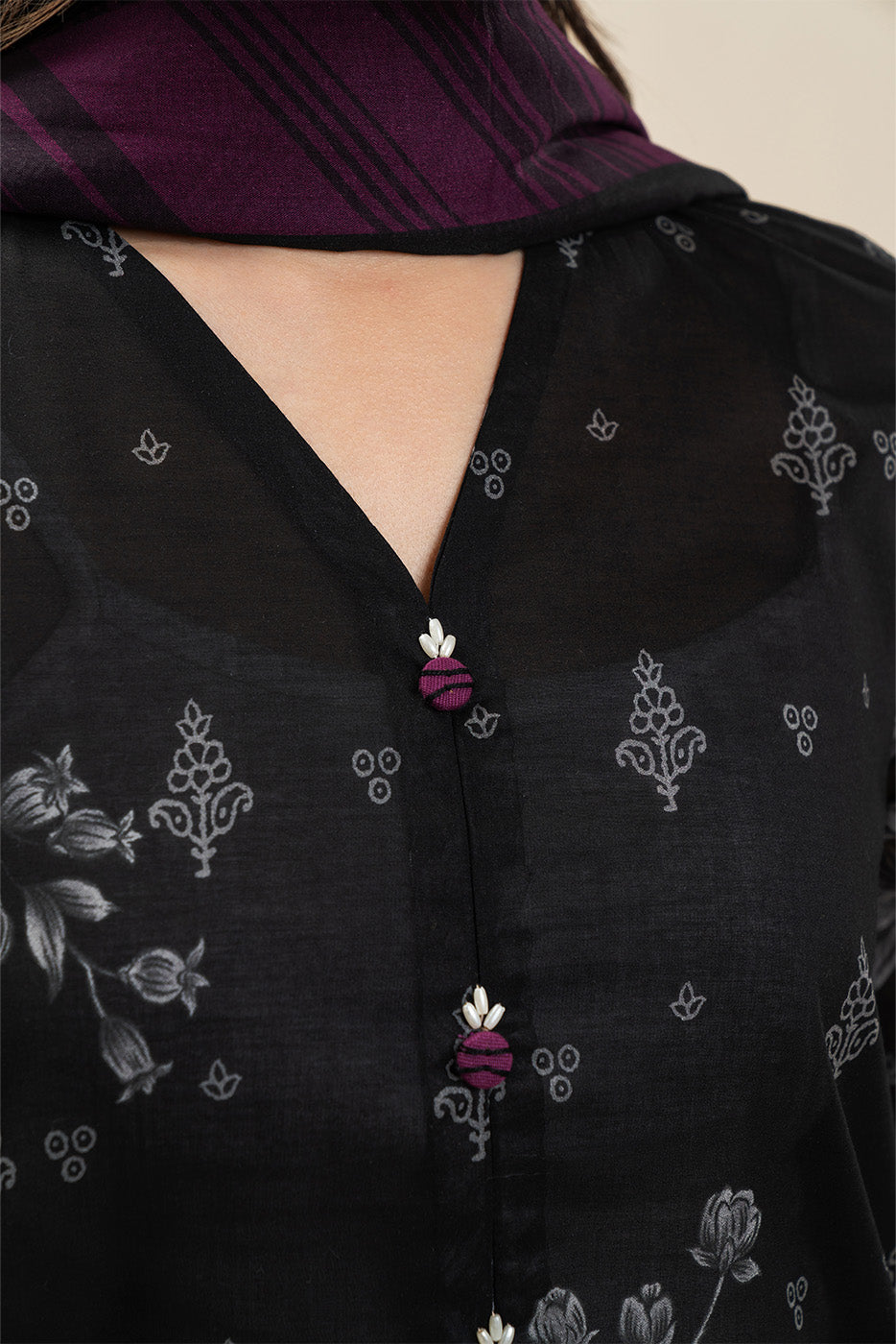 3 Piece Printed Lawn Suit-Dusty Flora (Unstitched)