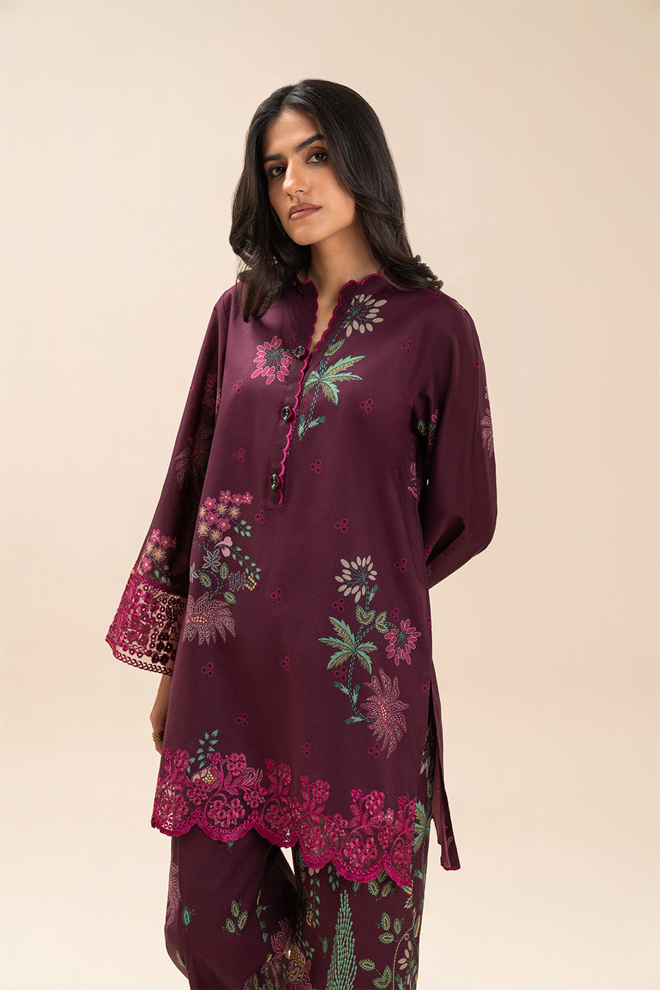 2 Piece Embroidered Lawn Suit-Plum Forest (Unstitched)