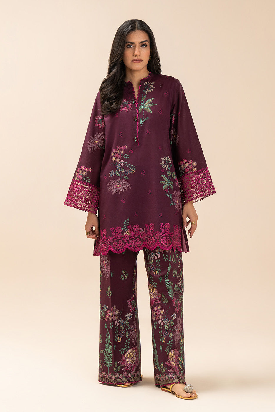 2 Piece Embroidered Lawn Suit-Plum Forest (Unstitched)