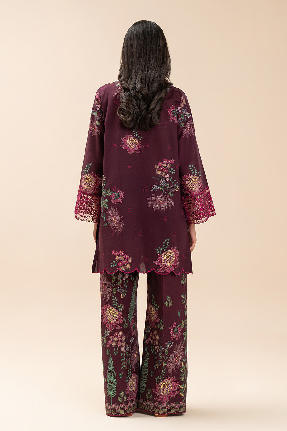 2 Piece Embroidered Lawn Suit-Plum Forest (Unstitched)