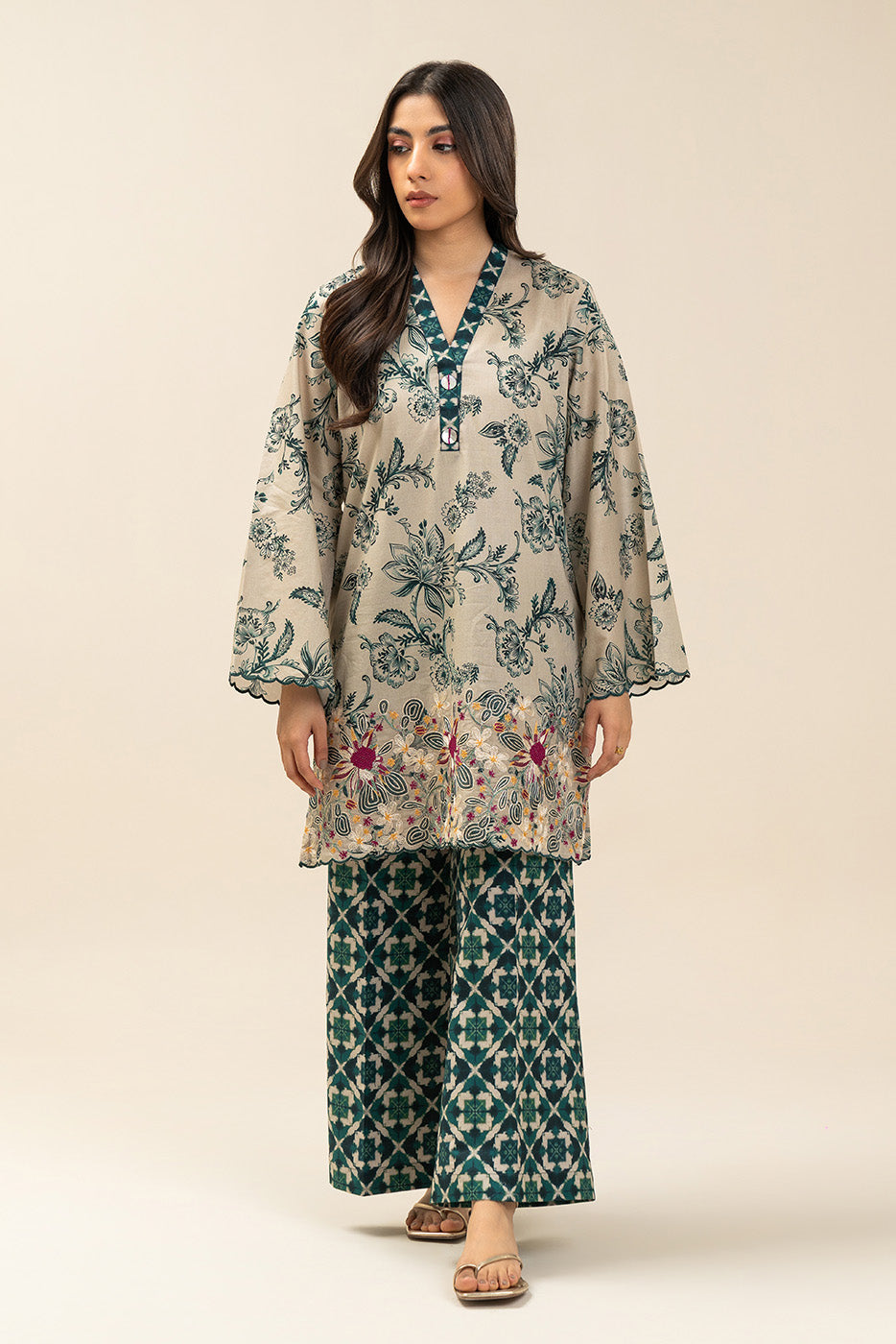 2 Piece Embroidered Lawn Suit-Emerald Gardens (Unstitched)