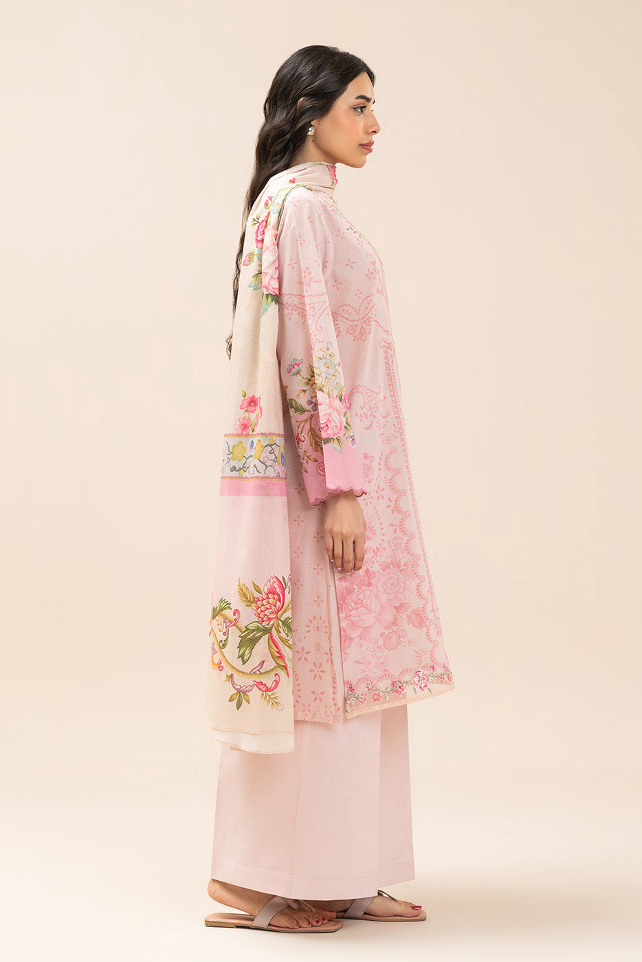 3 PIECE EMBROIDERED LAWN SUIT-ROSE MIST (UNSTITCHED)