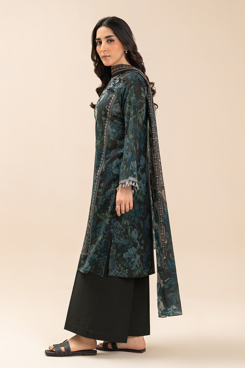 3 Piece Embroidered Lawn Suit-Indigo Verdent (Unstitched)