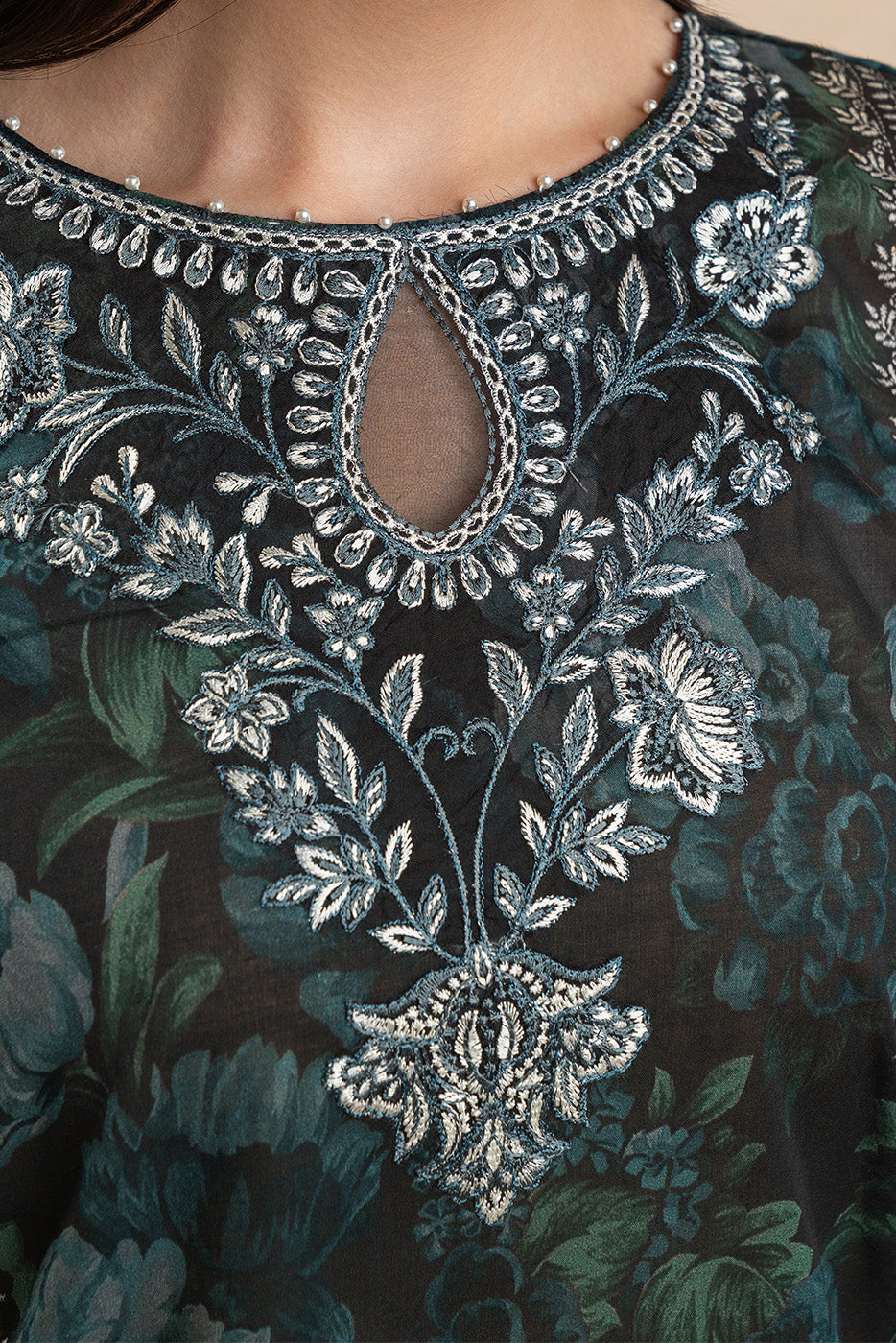 3 Piece Embroidered Lawn Suit-Indigo Verdent (Unstitched)