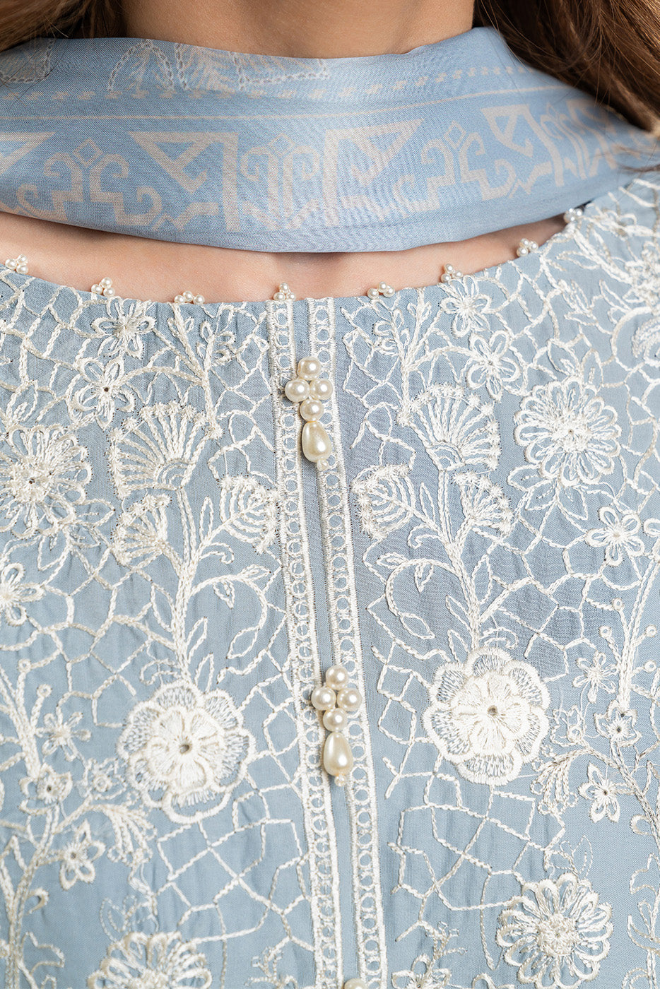 3 PIECE EMBROIDERED LAWN SUIT-SERENITY BLUE (UNSTITCHED)