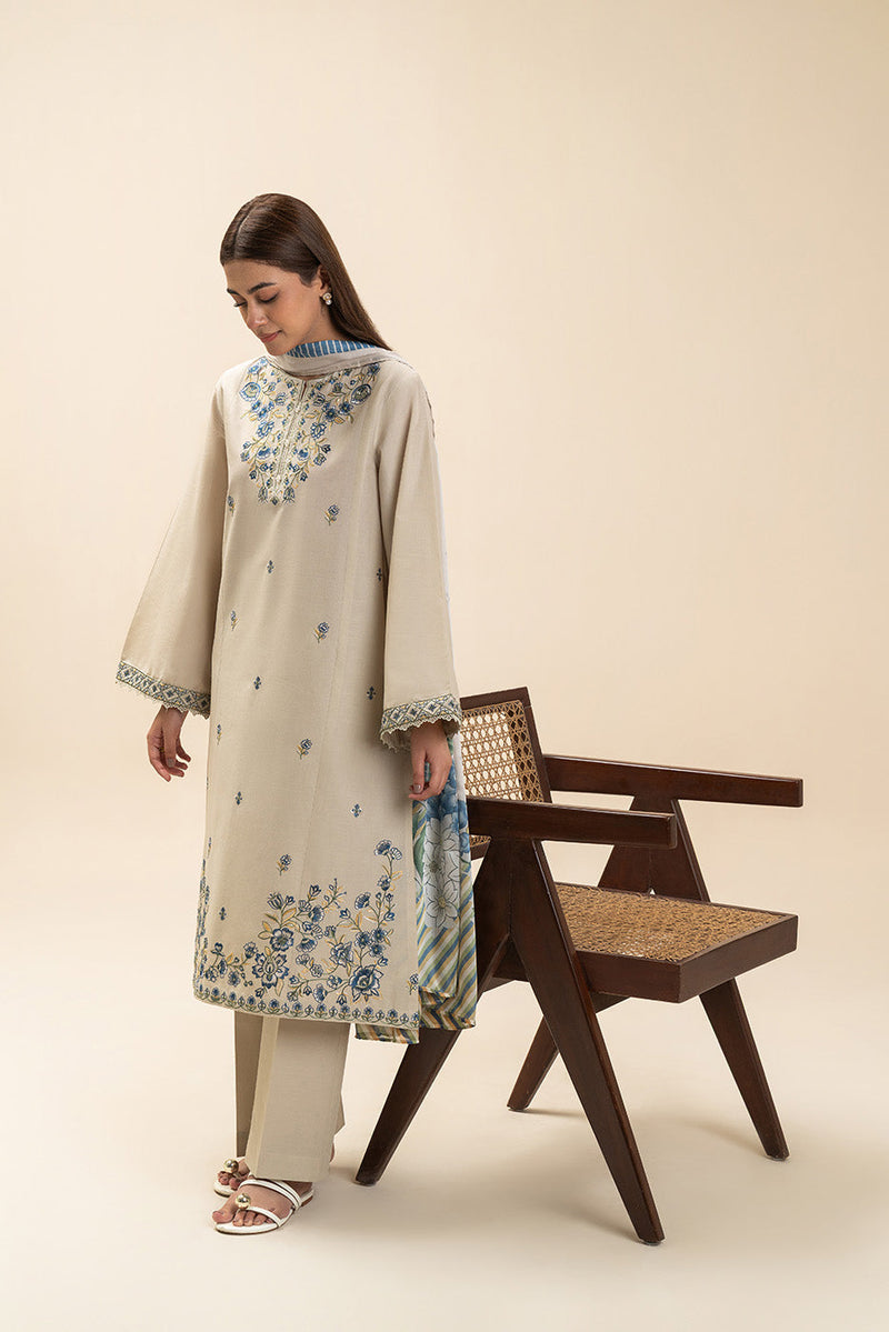 3 Piece Embroidered Lawn Suit-Ivory Orchard (Unstitched)