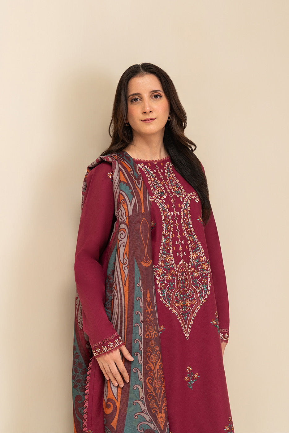 3 PIECE EMBROIDERED LAWN SUIT-BERRY WEFT (UNSTITCHED)