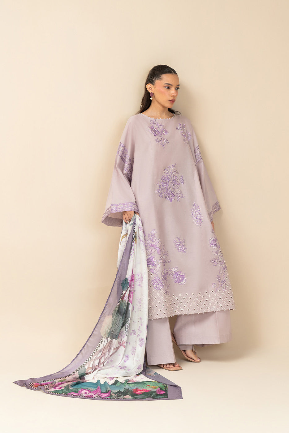 3 PIECE EMBROIDERED LAWN SUIT-ORCHID WHISPER (UNSTITCHED)