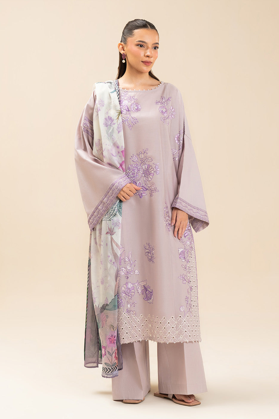 3 PIECE EMBROIDERED LAWN SUIT-ORCHID WHISPER (UNSTITCHED)