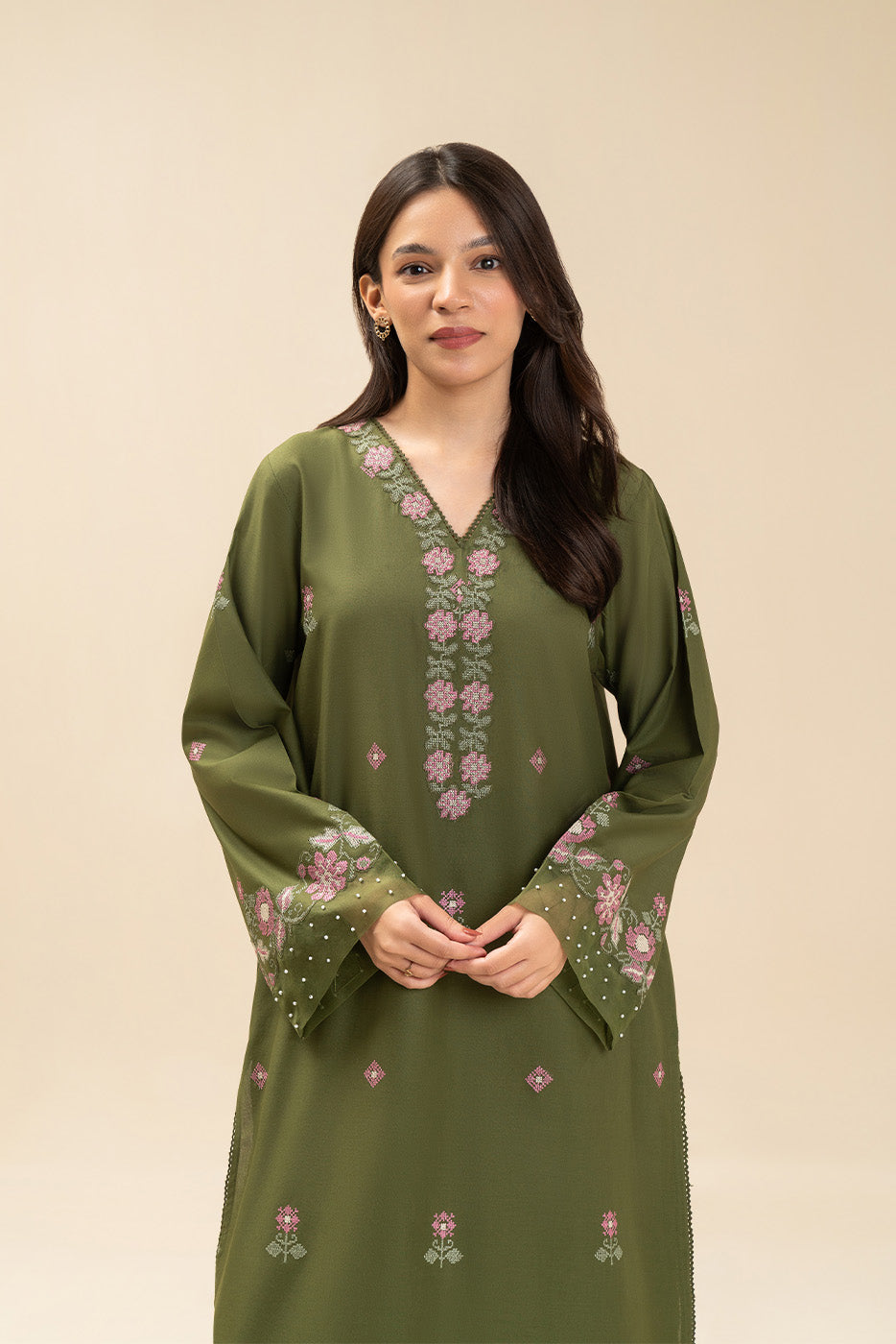 2 PICE EMBROIDERED LAWN SUIT-OLIVE VOYAGE (UNSTITCHED)