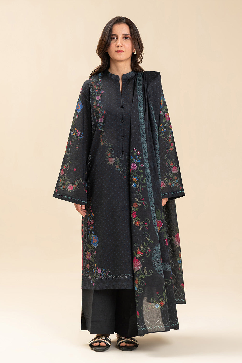 3 PICE PRINTED LAWN SUIT-DARK MYSTERY (UNSTITCHED)