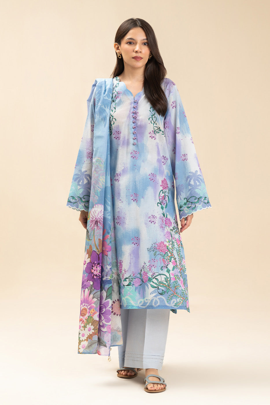 3 PICE PRINTED LAWN SUIT-COASTAL BREEZE (UNSTITCHED)