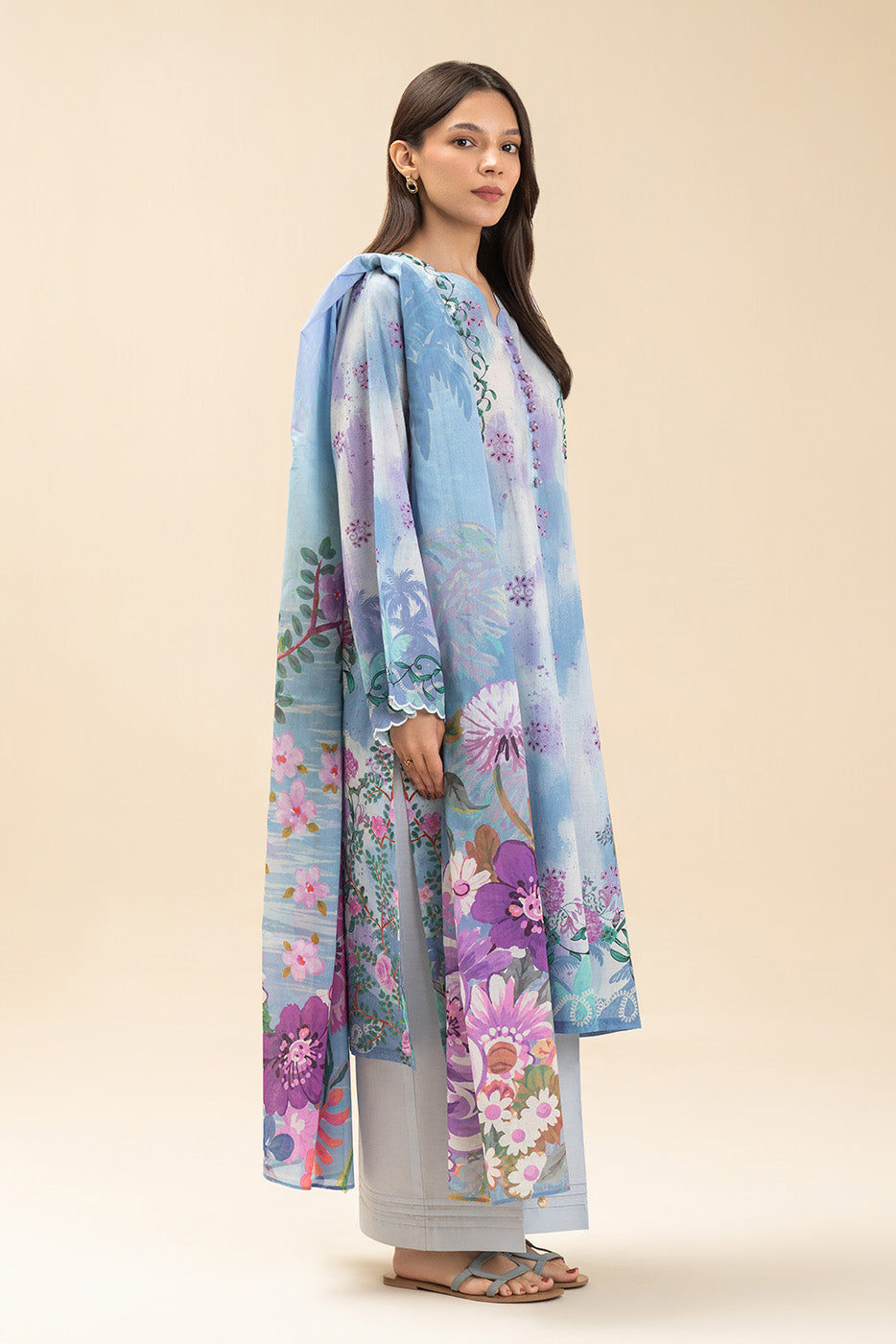 3 PICE PRINTED LAWN SUIT-COASTAL BREEZE (UNSTITCHED)