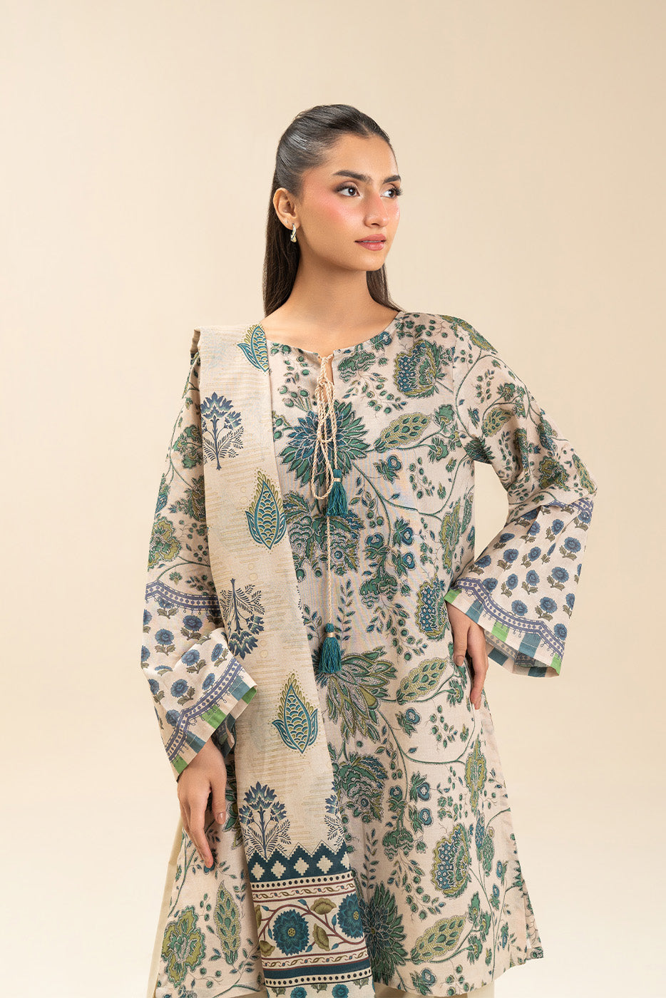 3 PIECE PRINTED LAWN SUIT-AZURE CHARM (UNSTITCHED)