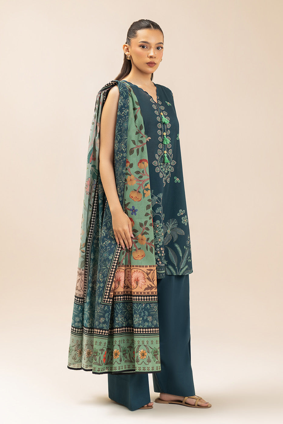 3 PIECE PRINTED LAWN SUIT-MISTY BREEZE (UNSTITCHED)