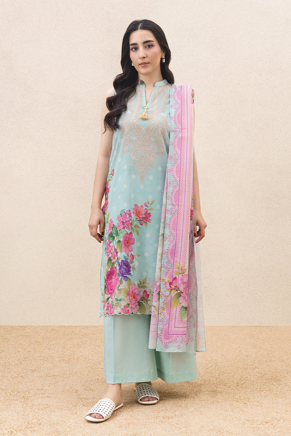 3 PIECE PRINTED LAWN SUIT-SKY SERENITY (UNSTITCHED)