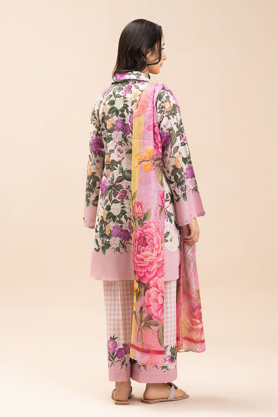 3 PIECE PRINTED LAWN SUIT-ROSEVINE PLAID (UNSTITCHED)