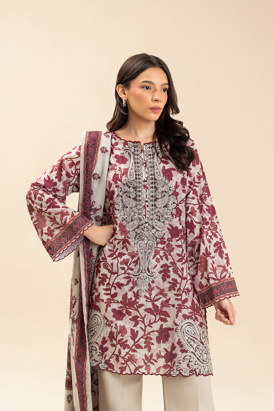 3 PIECE EMBROIDERED LAWN SUIT-RUBY ASH (UNSTITCHED)
