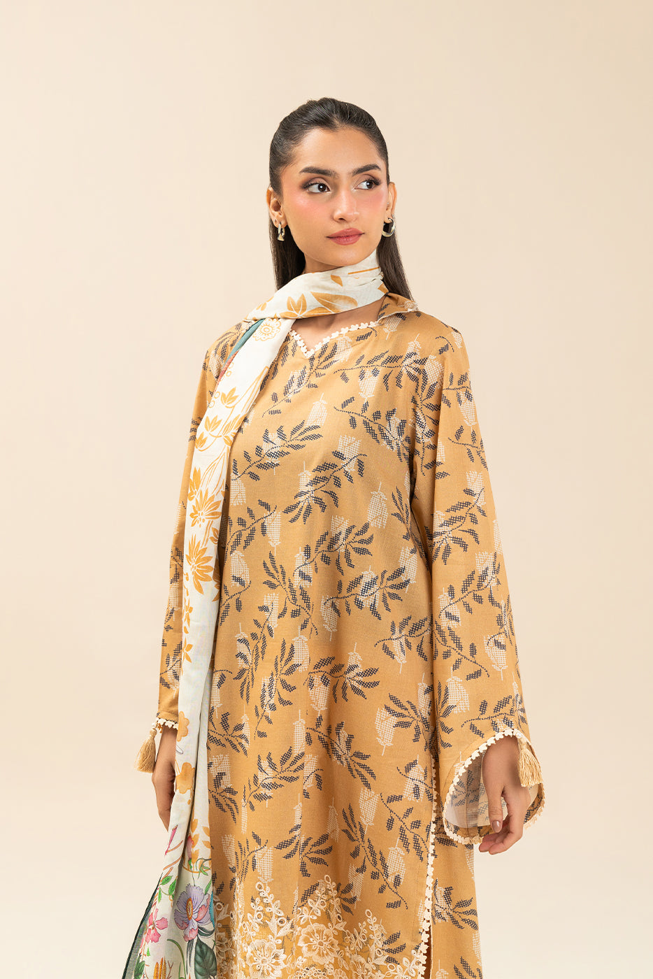 3 PIECE EMBROIDERED LAWN SUIT-MUSTARD MEADOW (UNSTITCHED)