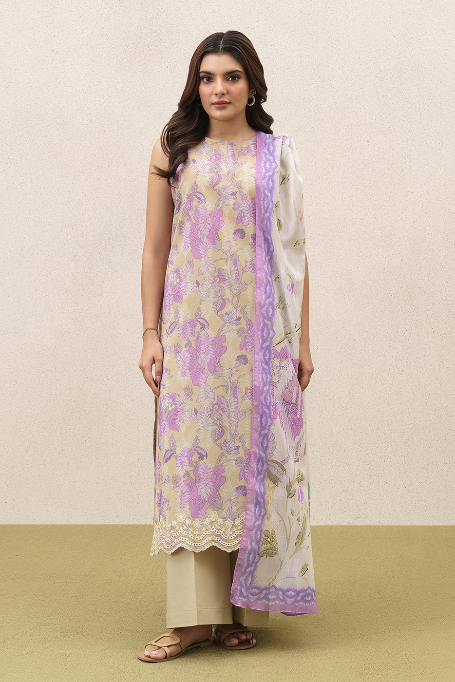 3 PIECE EMBROIDERED LAWN SUIT-LIME VERDANT (UNSTITCHED)