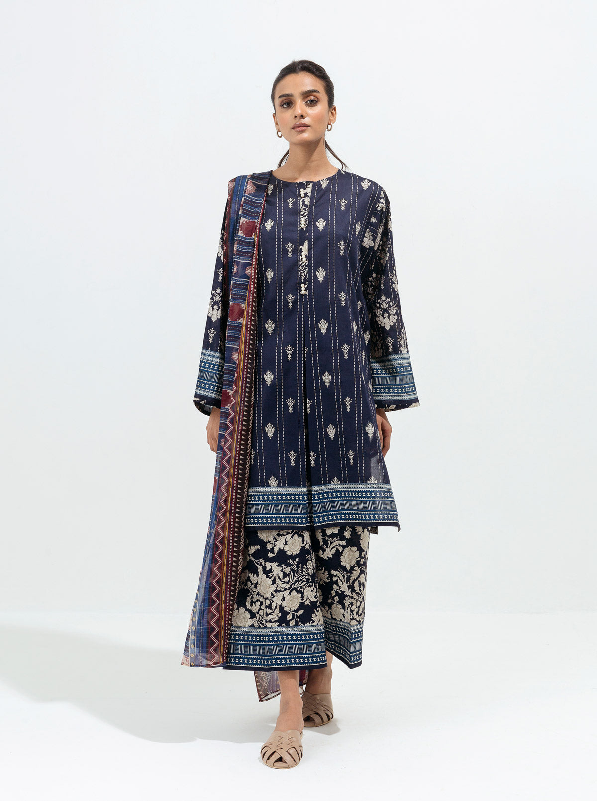 Indigo Corsage-Printed-3P (Unstitched)