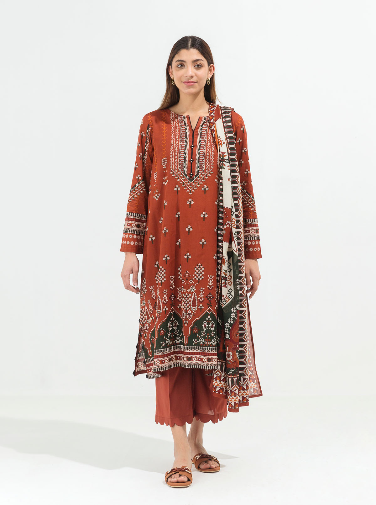 Dusky Amber-Printed-3P (Unstitched)