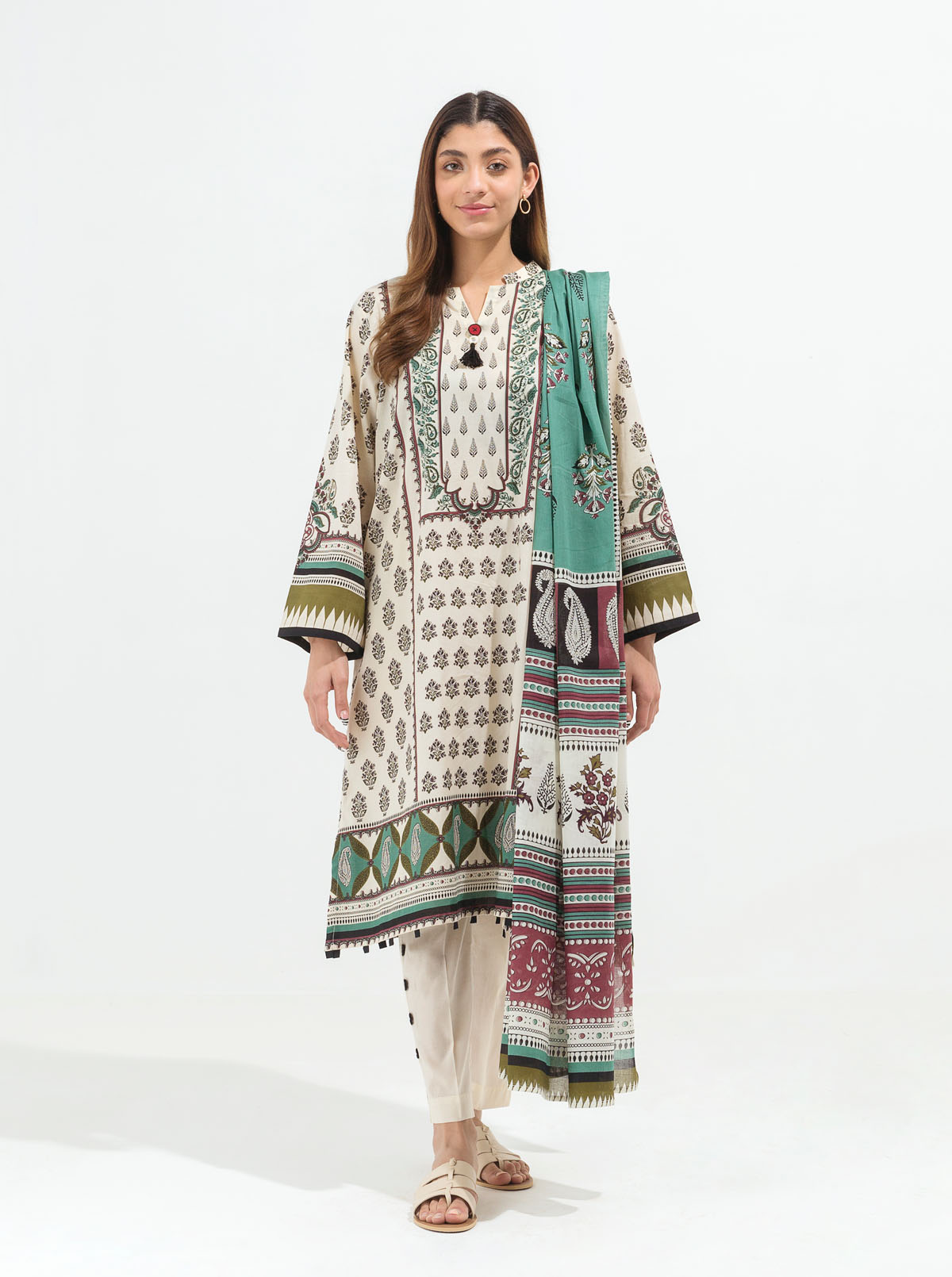 Nostalgic Beige-Printed-3P (Unstitched)