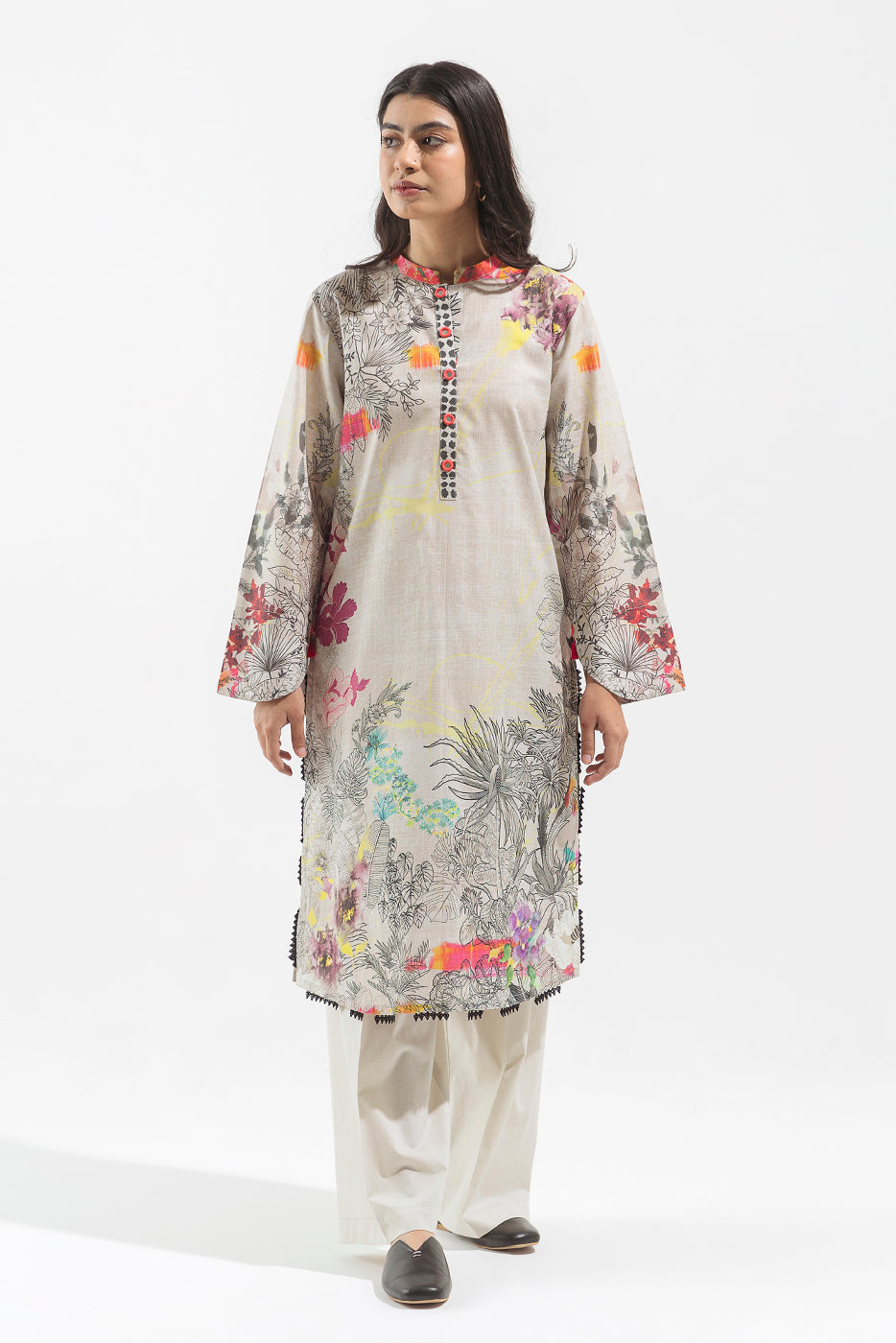 1 Piece - Printed Lawn Shirt - Tropical Illustration