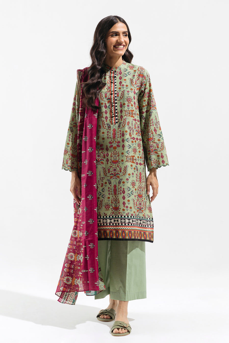 2 PIECE - PRINTED  LAWN SUIT - FUSCHIA VERVE