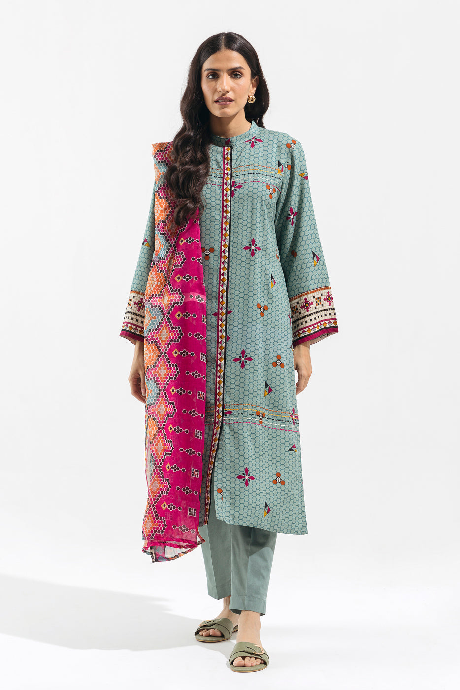 3 PIECE - PRINTED  VISCOSE SUIT - AZTEC MOSAIC (UNSTITCHED)