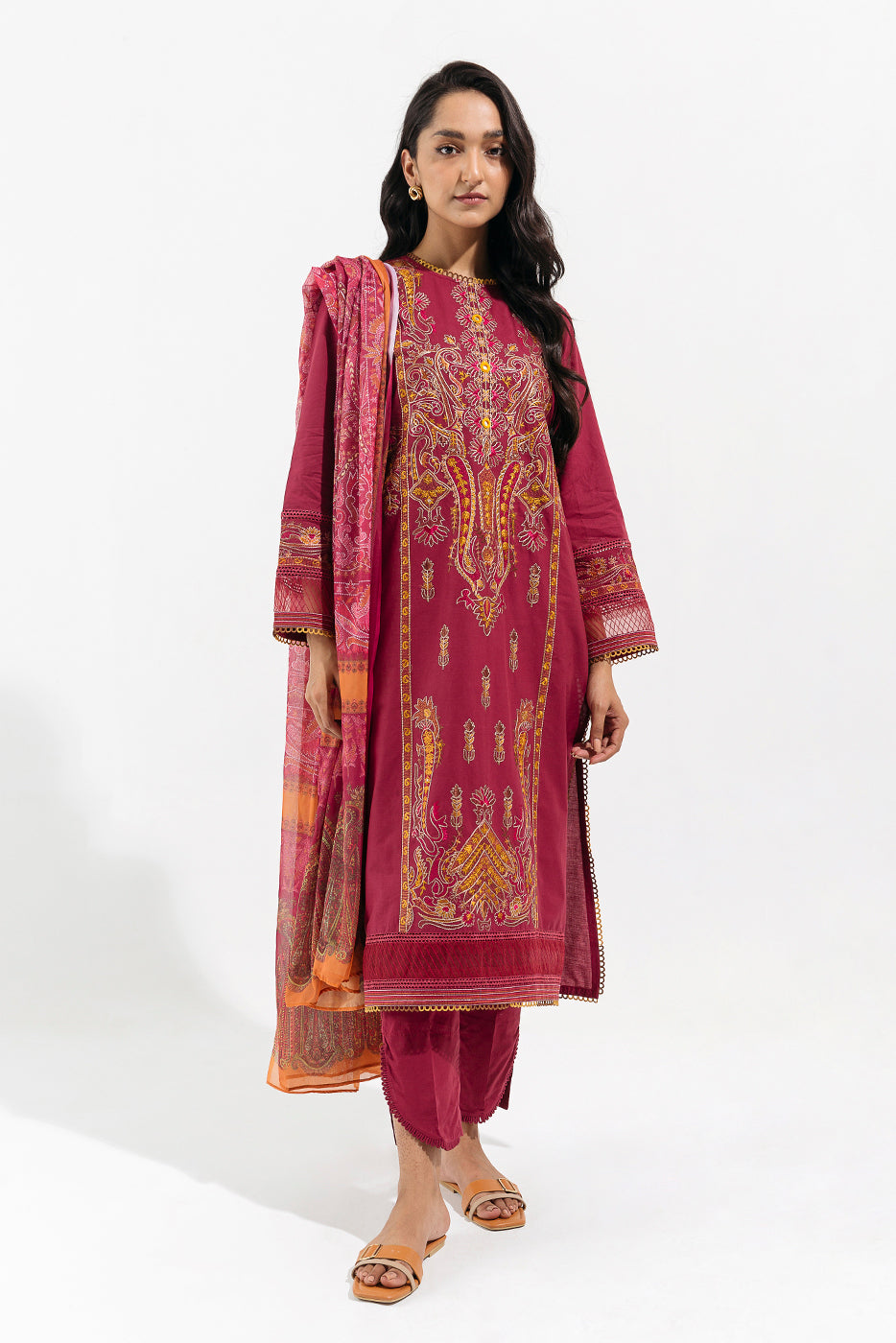 3 Piece - Embroidered Lawn Suit - Mulberry Pale